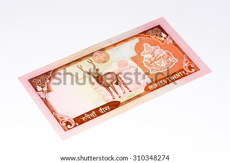 20 Nepalese rupee bank note. Nepalese rupee is the national currency of Nepal