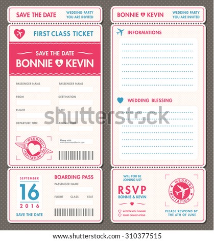 Vector Tickets for Wedding Invitations and Save the Date.