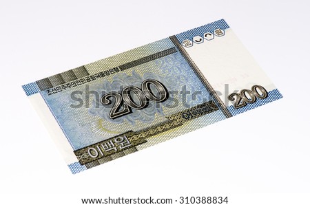 200 North Korea won bank note. North Korea won is the national currency of North Korea