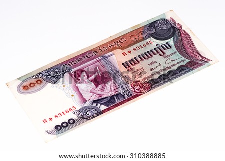 100 Cambodian riels bank note. Riel is the national currency of Cambodia