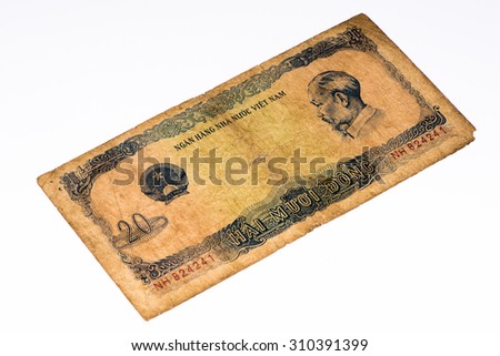 20 dong bank note of Vietnam. Dong is the national currency of Vietnam