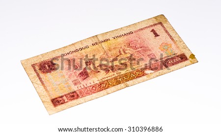 1 yuan bank note of China. Yuan is the national currency of China
