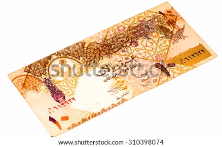 10 Qatari riyal bank note. Riyal is the national currency of Qatar