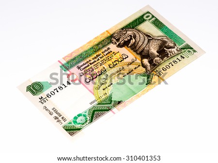 10 Sri Lankan rupee bank note. Rupees is the national currency of Sri Lanka