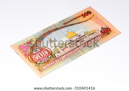 500 Maldivian rufiyaa bank note. Rufiyaa is the national cureency of Maldives