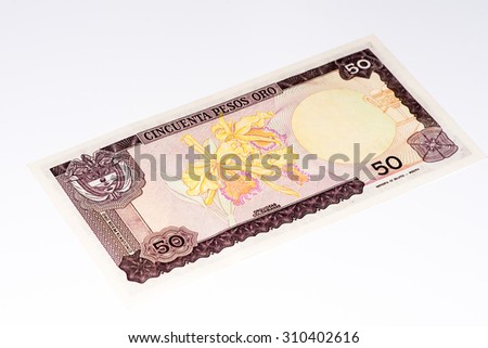 50 pesos de oso bank note, Pesos de oro is the national currency of Colombia
