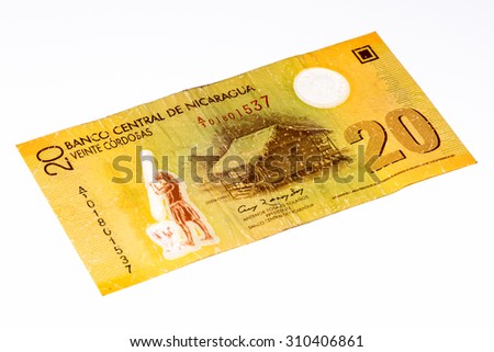 20 Cordobas bank note. Cordoba is the national currency of Nicaragua