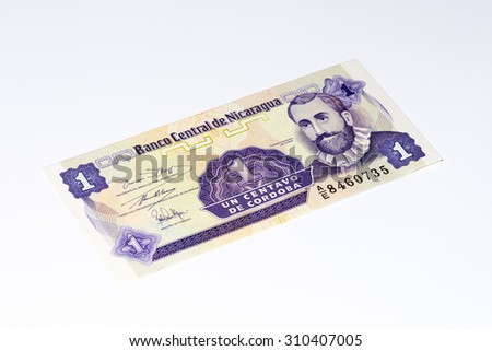 1 centavo de cordoba bank note. Centavo de cordoba is the national currency of Nicaragua