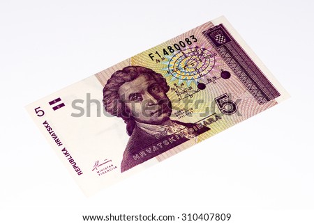 5 Hrvatski dinar bank note. Croatian dinar is the former currency of Croatia