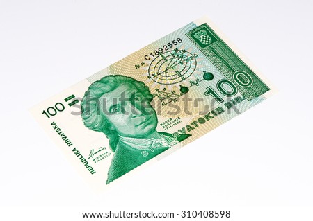 100 Hrvatski dinar bank note. Croatian dinar is the former currency of Croatia