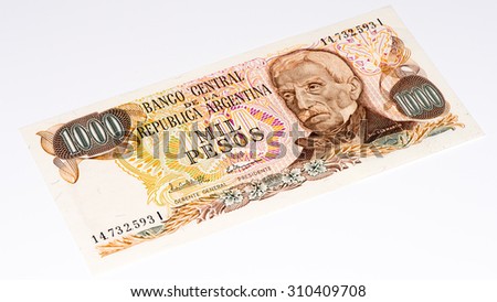 1000 Argentinian peso bank note. Argentinian peso is the national currency of Argentina