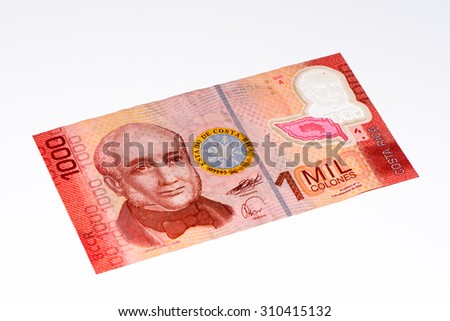 1000 Costa Rican colones bank note. Colones is the national currency of Costa Rica
