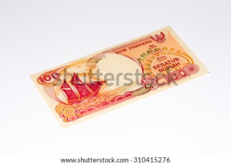 100 rupiah bank note. Rupiah is the national currency of Indonesia