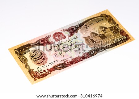 1000 afghani bank note. Afghani is the national currency of Afghanistan