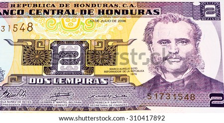 2 lempiras bank note. Lempira is the national currency of Honduras