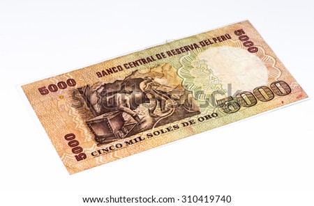 5000 soles de oro bank note. Soles de oro is the national currency of Peru