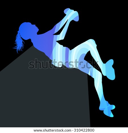 Mountain climber woman girl silhouette illustration vector background colorful concept made of transparent curved shapes