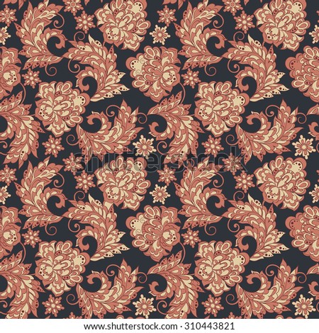 Ethnic Floral seamless pattern. Folkloric Batik vector ornament.