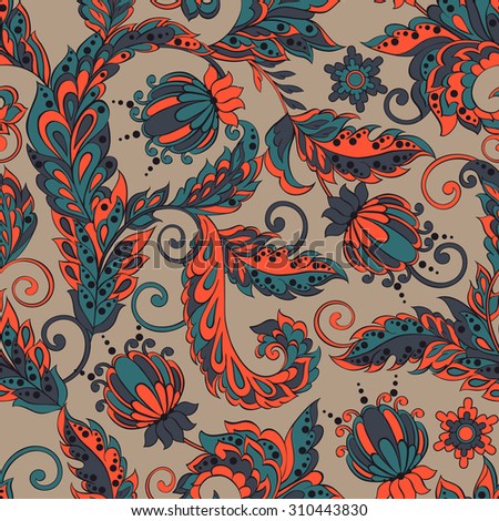 vintage floral seamless pattern in indian batik style