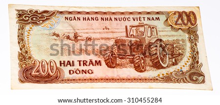 200 dong bank note of Vietnam. Dong is the national currency of Vietnam