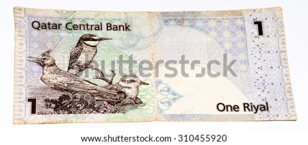 1 Qatari riyal bank note. Riyal is the national currency of Qatar