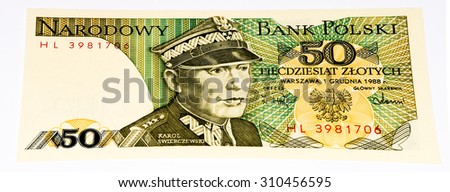 50 Polish zloty bank note. Zloty is the national currency of Poland