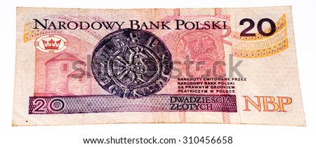 20 Polish zloty bank note. Zloty is the national currency of Poland