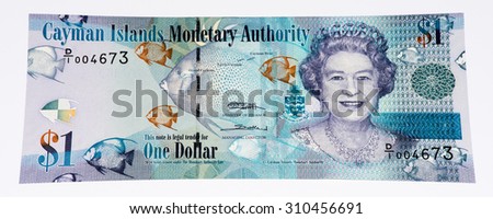 1 Cayman Islands dollar bank note, the national currency of the Cayman Islands