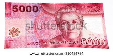 5000 Chilean pesos bank note. Chilean peso is the national currency of Chile