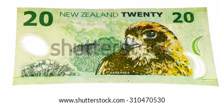 20 New Zealand dollar bank note. New Zealender dollar is the national currency of New Zealand