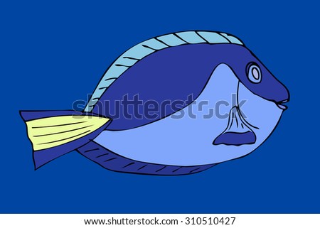 Tropical fish. VeIllustration. Isolated on blue