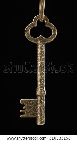 Antique golden key on black