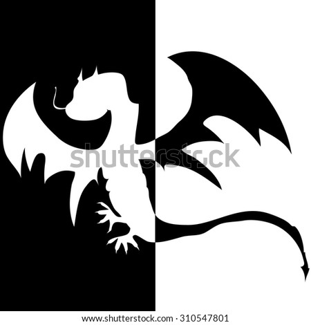 Silhouette vector of  Dragon in black and white.