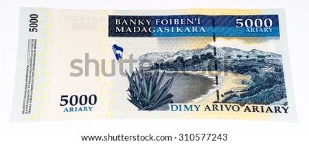 5000 Malagasy ariary bank note of Madagascar. Malagasy ariary is the national currency of Madagascar