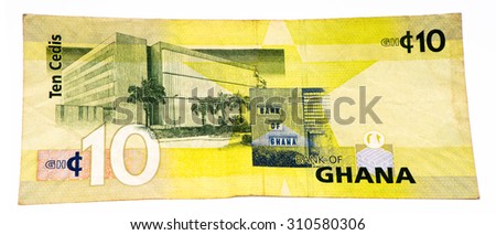 10 Ghana cedi bank note. Ghana cedi is the national currency of Ghana
