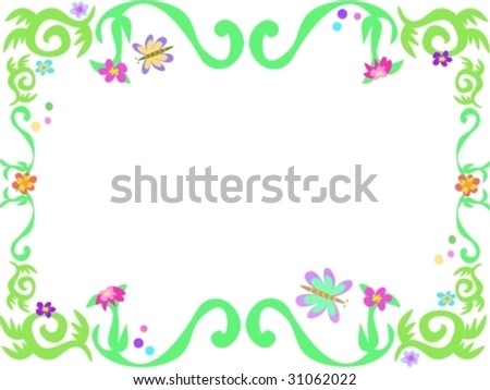 Frame of Green Vines and Butterflies Vector