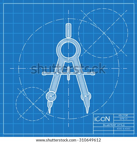 Vector blueprint compasses icon . Engineer and architect background. 