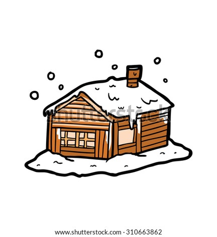hand drawn house with snow