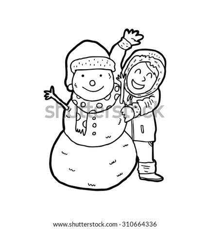 hand drawn snowman and kid