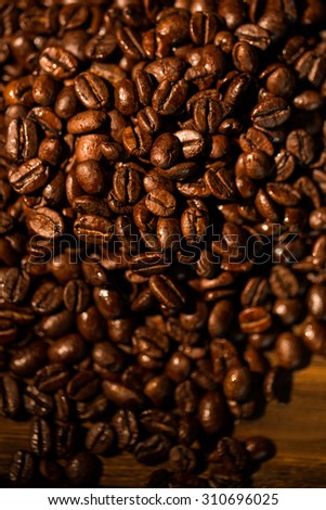 Coffee beans on a table shot in studio