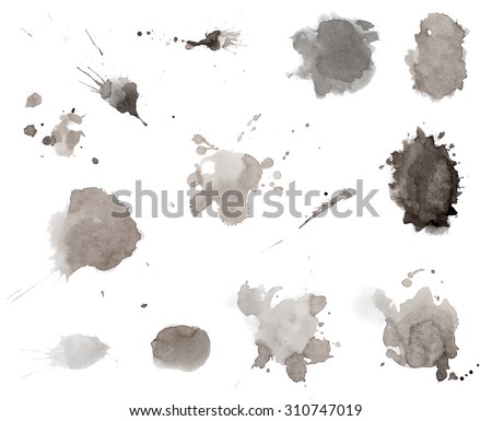 Black ink splashes in watercolor style Royalty-Free Stock Photo #310747019