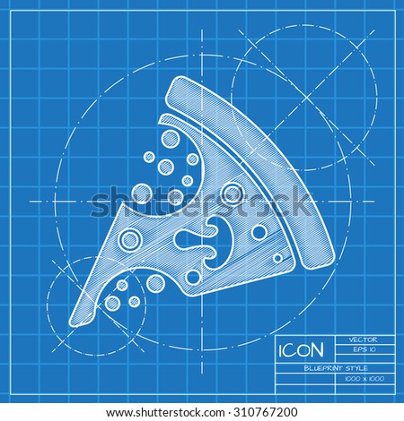 Vector blueprint pizza icon. Engineer and architect background. 