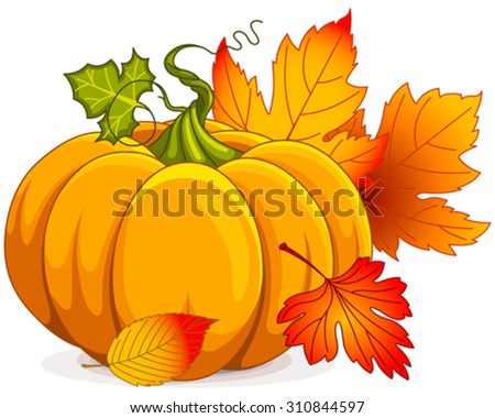 Illustration of Autumn Pumpkin and leaves 