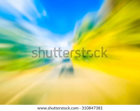 Zoom blur speed edit road car fast on countryside road ,ray beam light blurred perspective 