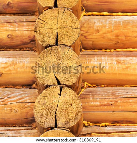 Wooden blockhouse background. Selective focus. Landscape style. Great background or texture.
