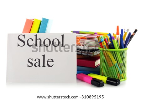 School supplies for sale, isolated on white