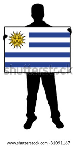 vector illustration of a man holding a flag of uruguay