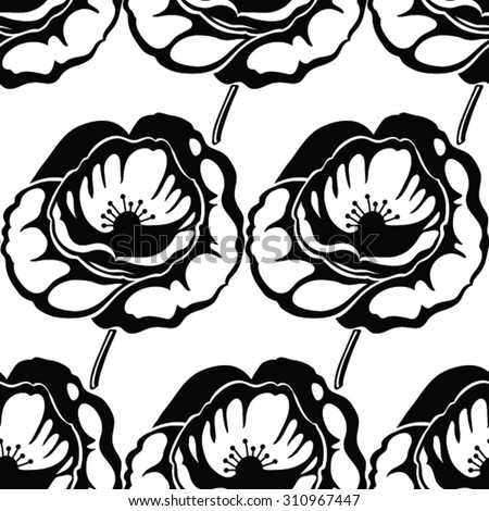 Seamless pattern with abstract flowers in black and white on white background. Flower pattern for wedding invitation, greeting cards, gift warp.