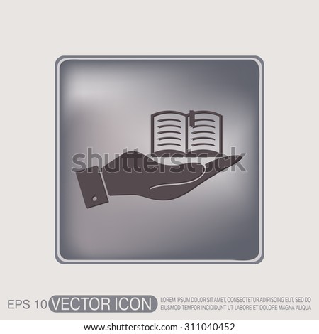 hand holding a open book sign. Education sign, symbol icon book with a bookmark or notebook .