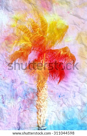watercolor landscape retro palm tree in Turkey

